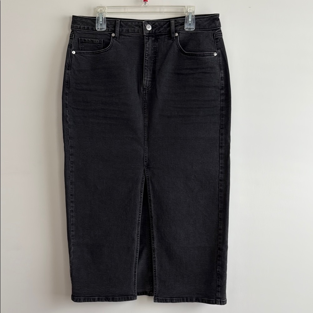 Loft Black Denim Skirt Front Slit